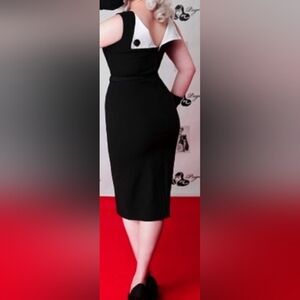 Bettie Page black/white belted dress Large
